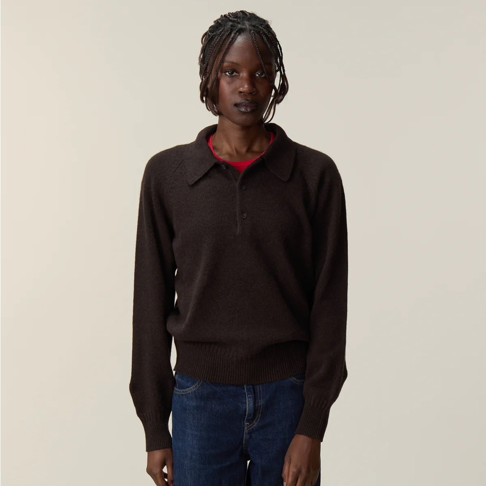 Tricot Cashmere Polo Shirt Sweater Dark Brown